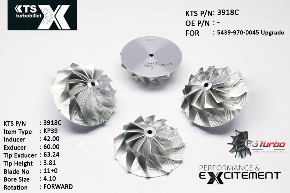 Turbo ROUE FORGÉE MFS PERFORMANCE - 11+0 PALES - INDUCER : 42 - EXDUCER : 60 - TYPE : KP39ANGLE : 50° - ROTATION : Forward - SUPER BACK : 0 - BORE SIZE : 4,1
